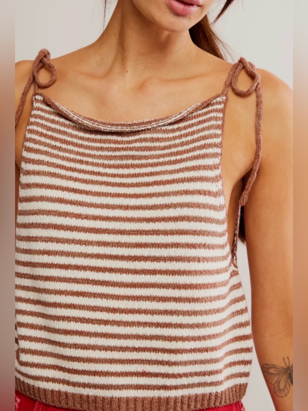 Free People Claire Tank Size Large NWT Striped Knit Tie Strap Tank - Picture 3 of 8
